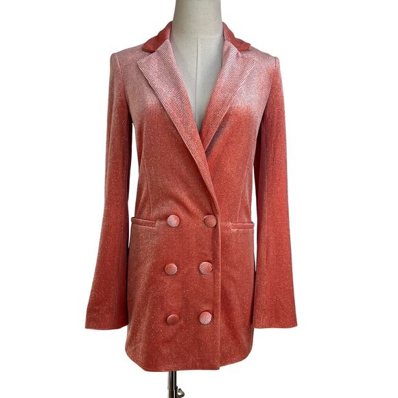Alice McCall Midnight Jacket Pink Double Breasted Velvet Blazer - Picture 2 of 12